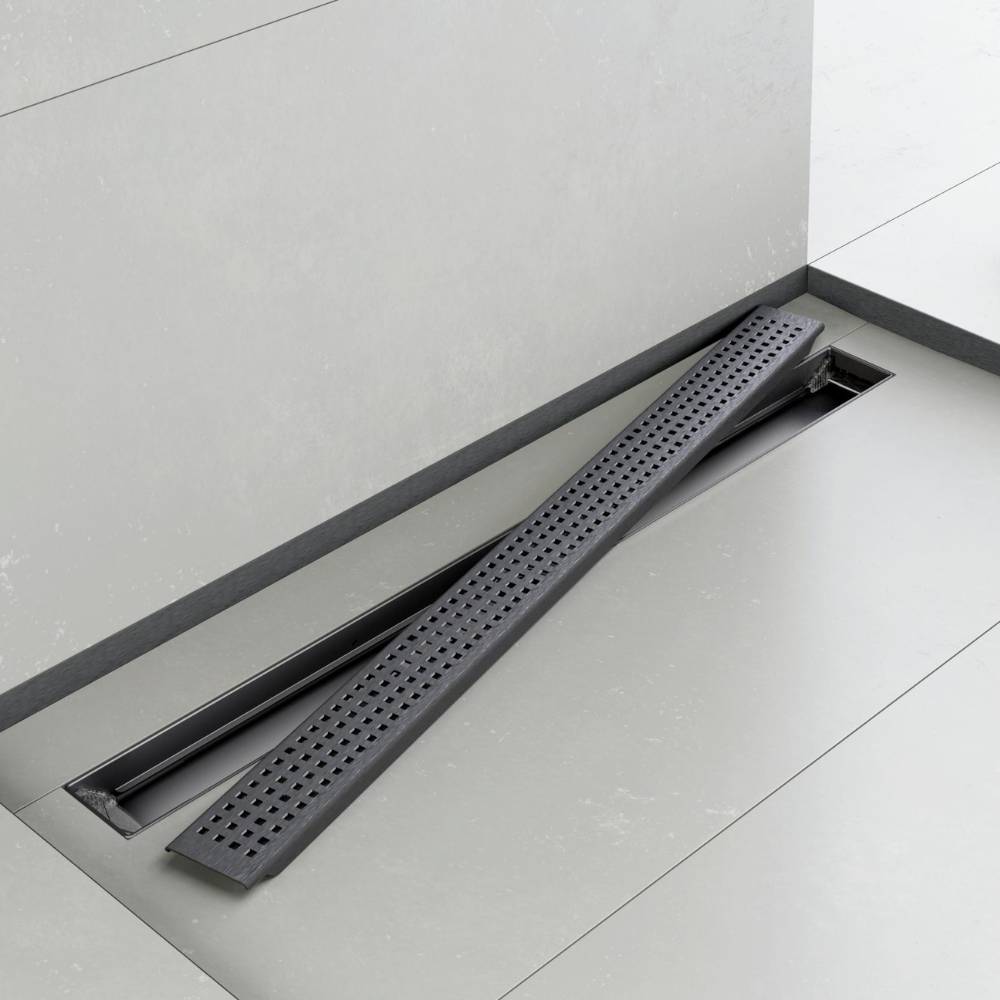 The Gruen Proline's removable Quadra drain cover, with it's modern anthracite cover