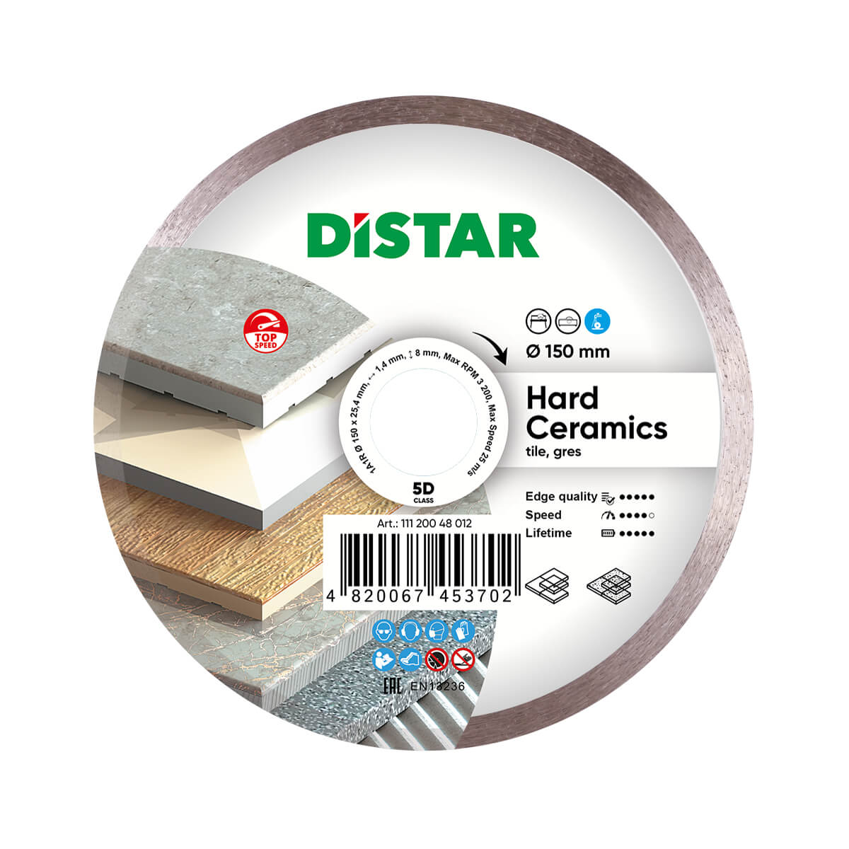 DISTAR Hard Ceramics 10" Wet Diamond Blade for Porcelain Tile close-up
