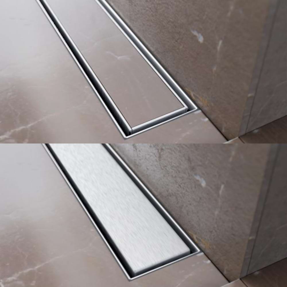 Close-up of the reversible Nova and Natura covers on the Alfaline Linear Drain