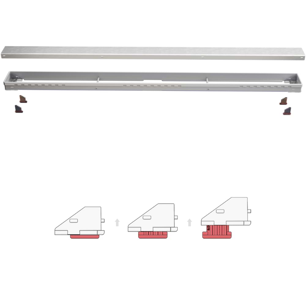 gradual height adjustment set patented by Gruen; no more alignment problems of height and elevation differences occur during installation.