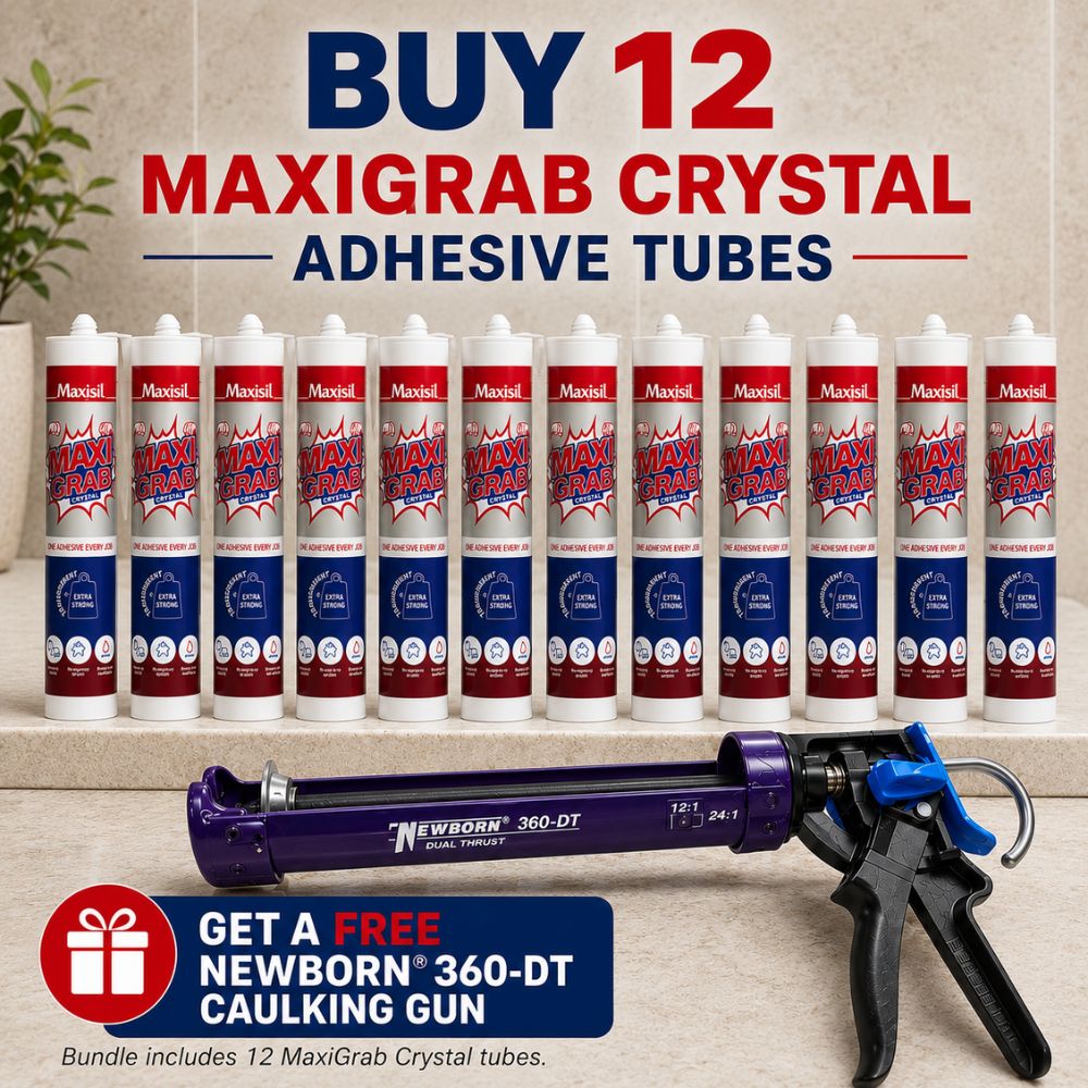Maxisil MaxiGrab Adhesive – 12 Pack with Free Caulking Gun