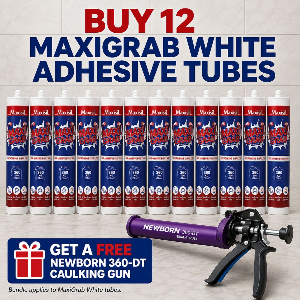 Maxisil MaxiGrab Adhesive – 12 Pack with Free Caulking Gun