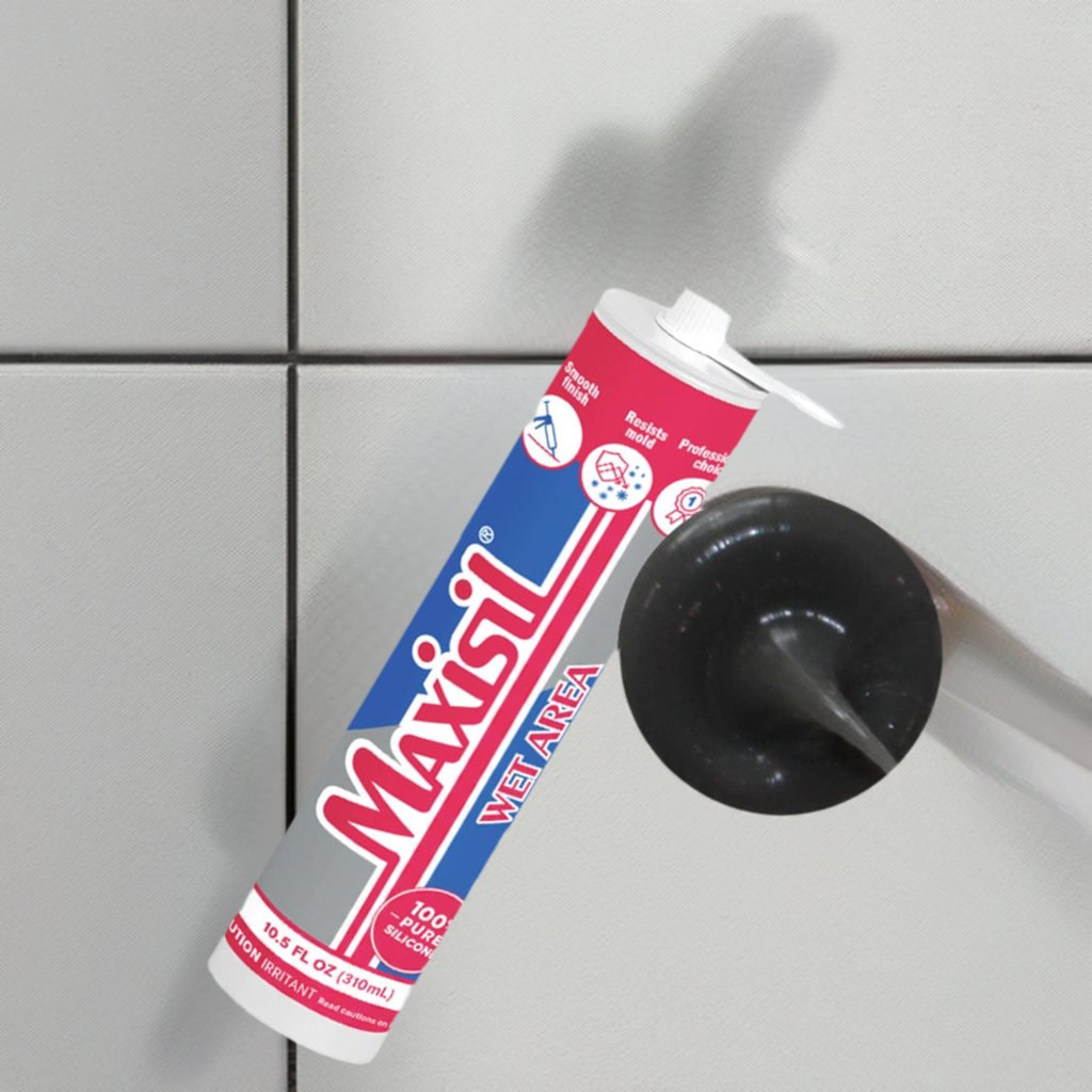 Maxisil sealant applied in a bathroom for waterproof protection.