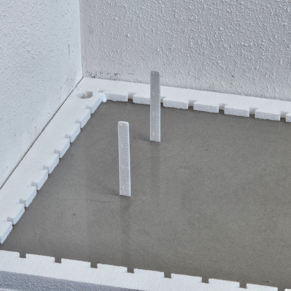 RTC self-leveling underlayment pins for mapping pour depth references